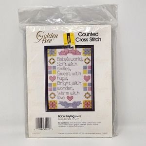 Baby Saying Counted Cross Stitch Sampler Kit Golden Bee 5 x 7 Gift Vintage New